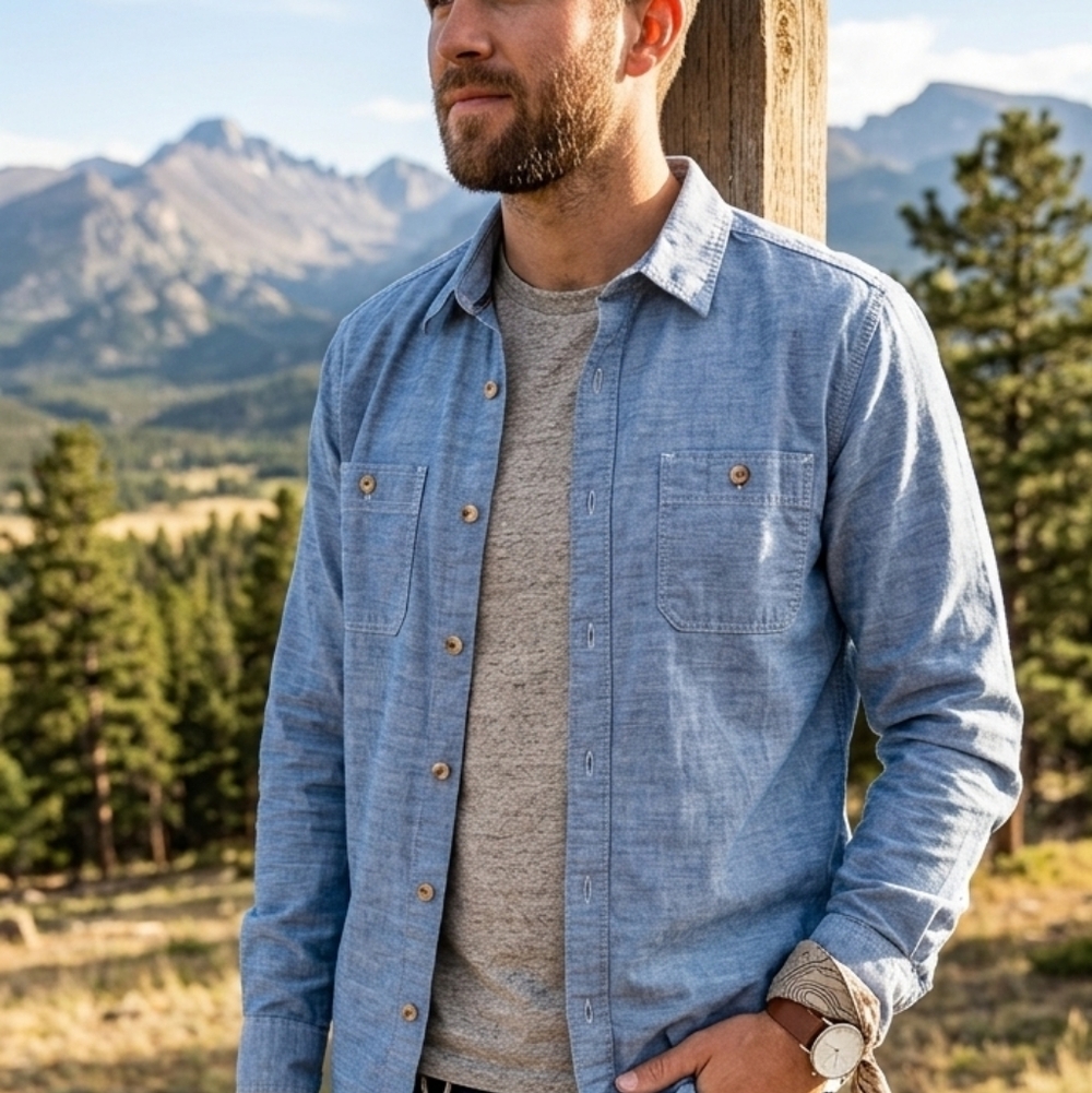 The North Face Mens Chambray Button Down Shirt Size Medium Blue